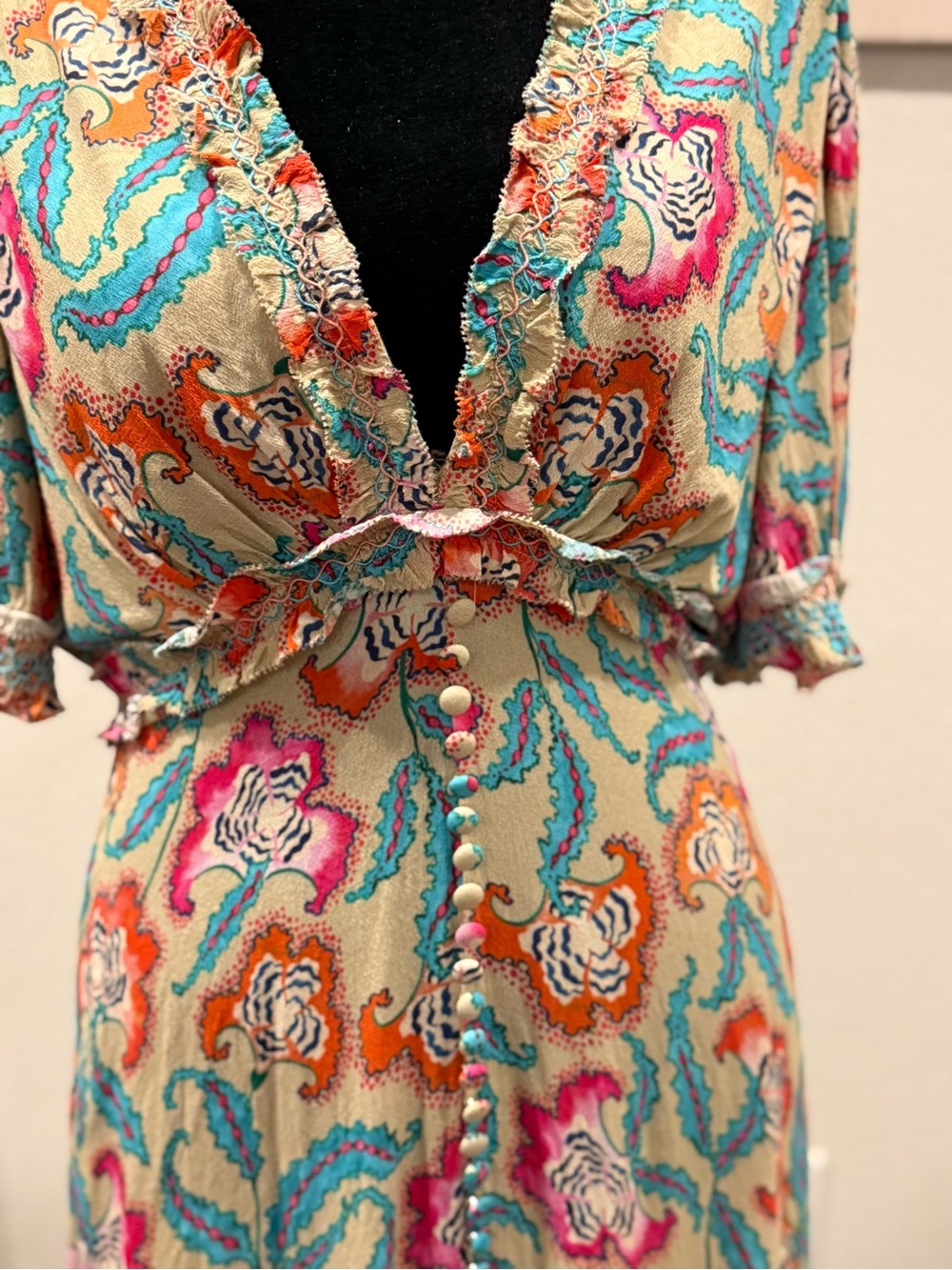 SALONI Cream Multicolor Floral V-Neck Maxi Dress - Picture 4 of 10